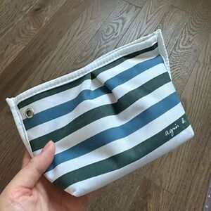 Agnes B. Striped Blue and Green Cosmetic Bag